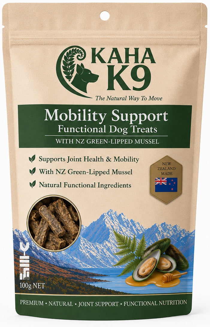 KAHA K9 Mobility Support Functional Dog Treats packaging back views.